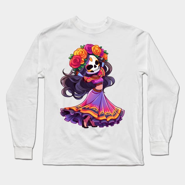 Day of the Dead Woman Dancing Long Sleeve T-Shirt by SundayDonuts